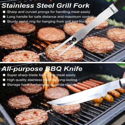 POLIGO 22PCS Heavy Duty BBQ Grill Accessories Set, Non-Slip Grill Tools for Outdoor Grill Set Thicker Stainless Steel Grill Utensils Set, Deluxe Grilling Tools Set in Aluminum Case Ideal Gifts for Men - CookCave