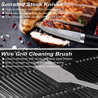 POLIGO 26PCS BBQ Accessories for Outdoor Grill Utensils Set Stainless Steel BBQ Tools Grilling Tools Set for Birthday Fathers Day Dads Presents, Barbecue Accessories Ideal Grilling Gifts for Men Women - CookCave