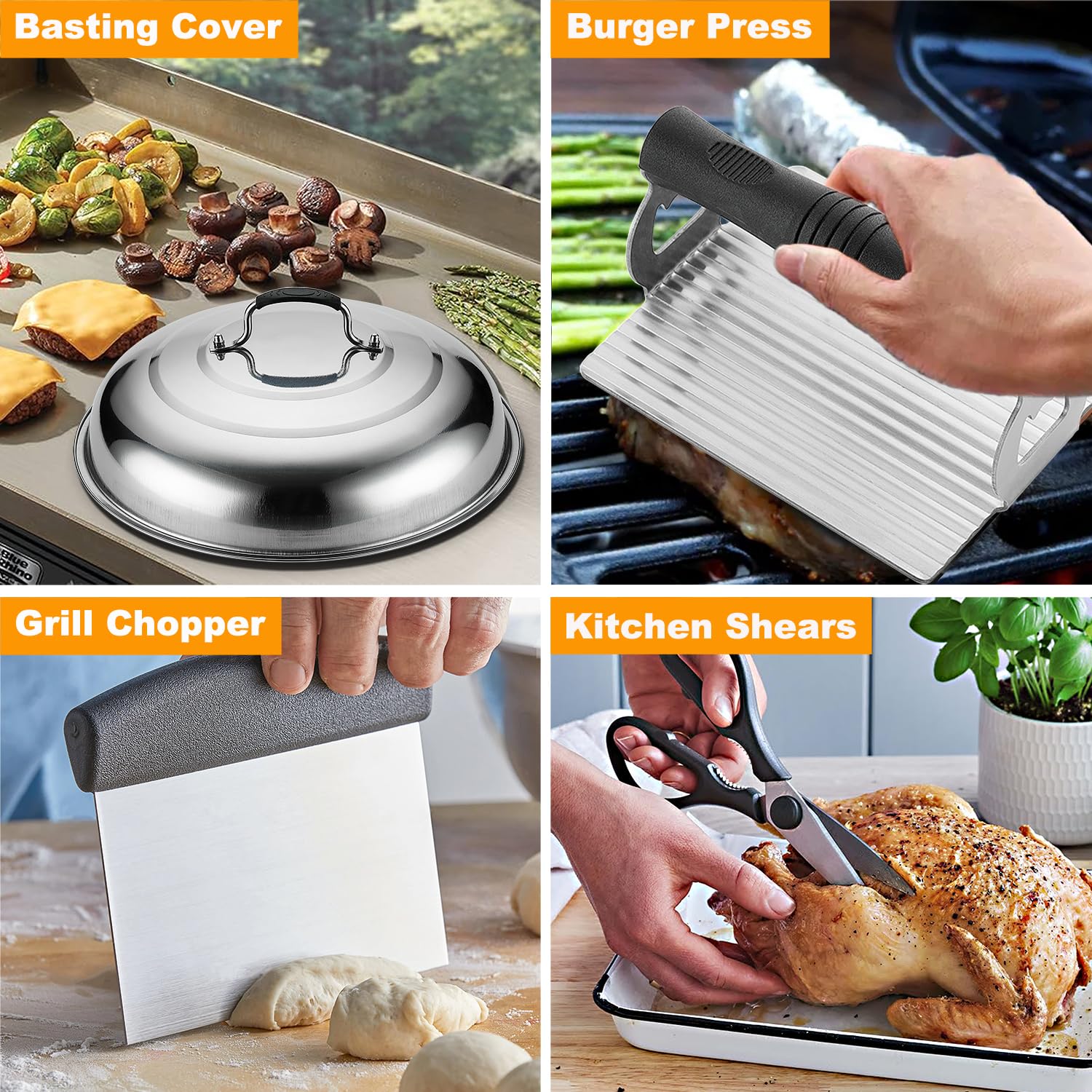 POLIGO 28PCS Griddle Accessories Kit, Flat Top Grill Accessories Set for Camp Chef, Grill Spatula Set with Enlarged Spatulas, Basting Cover, Scraper for Cooking Indoor or Outdoor Barbecue - CookCave