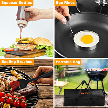 POLIGO 28PCS Griddle Accessories Kit, Flat Top Grill Accessories Set for Camp Chef, Grill Spatula Set with Enlarged Spatulas, Basting Cover, Scraper for Cooking Indoor or Outdoor Barbecue - CookCave