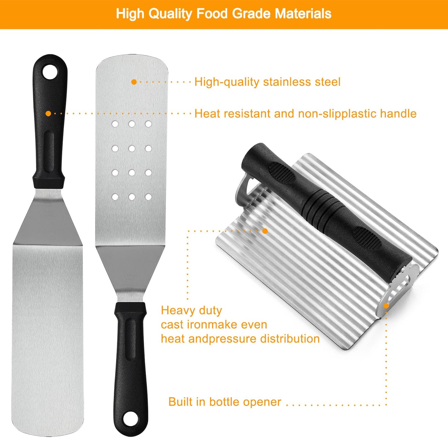 POLIGO 28PCS Griddle Accessories Kit, Flat Top Grill Accessories Set for Camp Chef, Grill Spatula Set with Enlarged Spatulas, Basting Cover, Scraper for Cooking Indoor or Outdoor Barbecue - CookCave