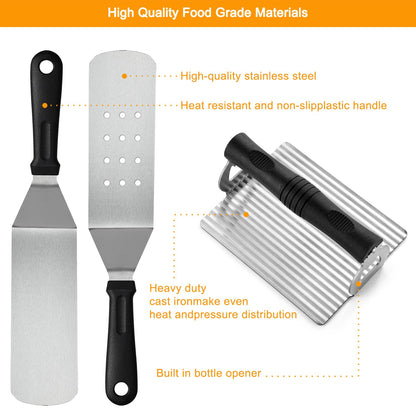 POLIGO 28PCS Griddle Accessories Kit, Flat Top Grill Accessories Set for Camp Chef, Grill Spatula Set with Enlarged Spatulas, Basting Cover, Scraper for Cooking Indoor or Outdoor Barbecue - CookCave