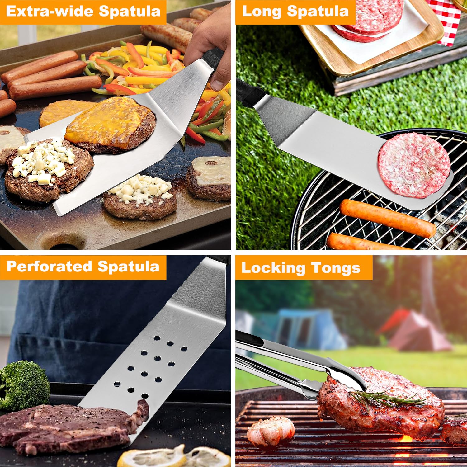 POLIGO 28PCS Griddle Accessories Kit, Flat Top Grill Accessories Set for Camp Chef, Grill Spatula Set with Enlarged Spatulas, Basting Cover, Scraper for Cooking Indoor or Outdoor Barbecue - CookCave