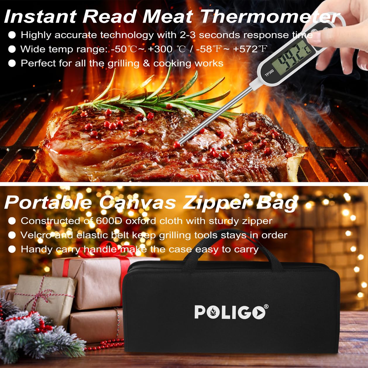 POLIGO 29 PCS BBQ Grill Accessories Stainless Steel BBQ Tools Grilling Tools Set with Storage Bag for Fathers Day Dads Birthday Presents - Camping Grill Utensils Set Ideal Grilling Gifts for Men Women - CookCave