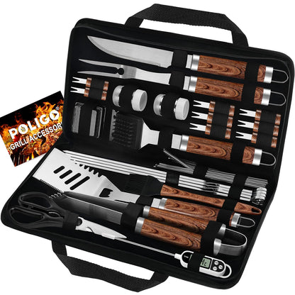 POLIGO 29 PCS BBQ Grill Accessories Stainless Steel BBQ Tools Grilling Tools Set with Storage Bag for Fathers Day Dads Birthday Presents - Camping Grill Utensils Set Ideal Grilling Gifts for Men Women - CookCave
