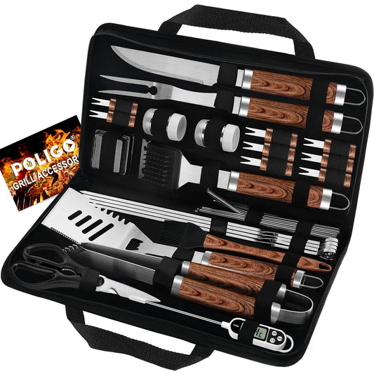 POLIGO 29 PCS BBQ Grill Accessories Stainless Steel BBQ Tools Grilling Tools Set with Storage Bag for Fathers Day Dads Birthday Presents - Camping Grill Utensils Set Ideal Grilling Gifts for Men Women - CookCave