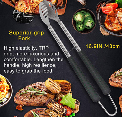POLIGO 7PCS Golf-Club Style BBQ Tools Set Grilling Tools with Rubber Handle - Stainless Steel Grill Accessories for Outdoor Grill Set Premium Grill Utensils Set Christmas Birthday Gifts for Men Dad - CookCave