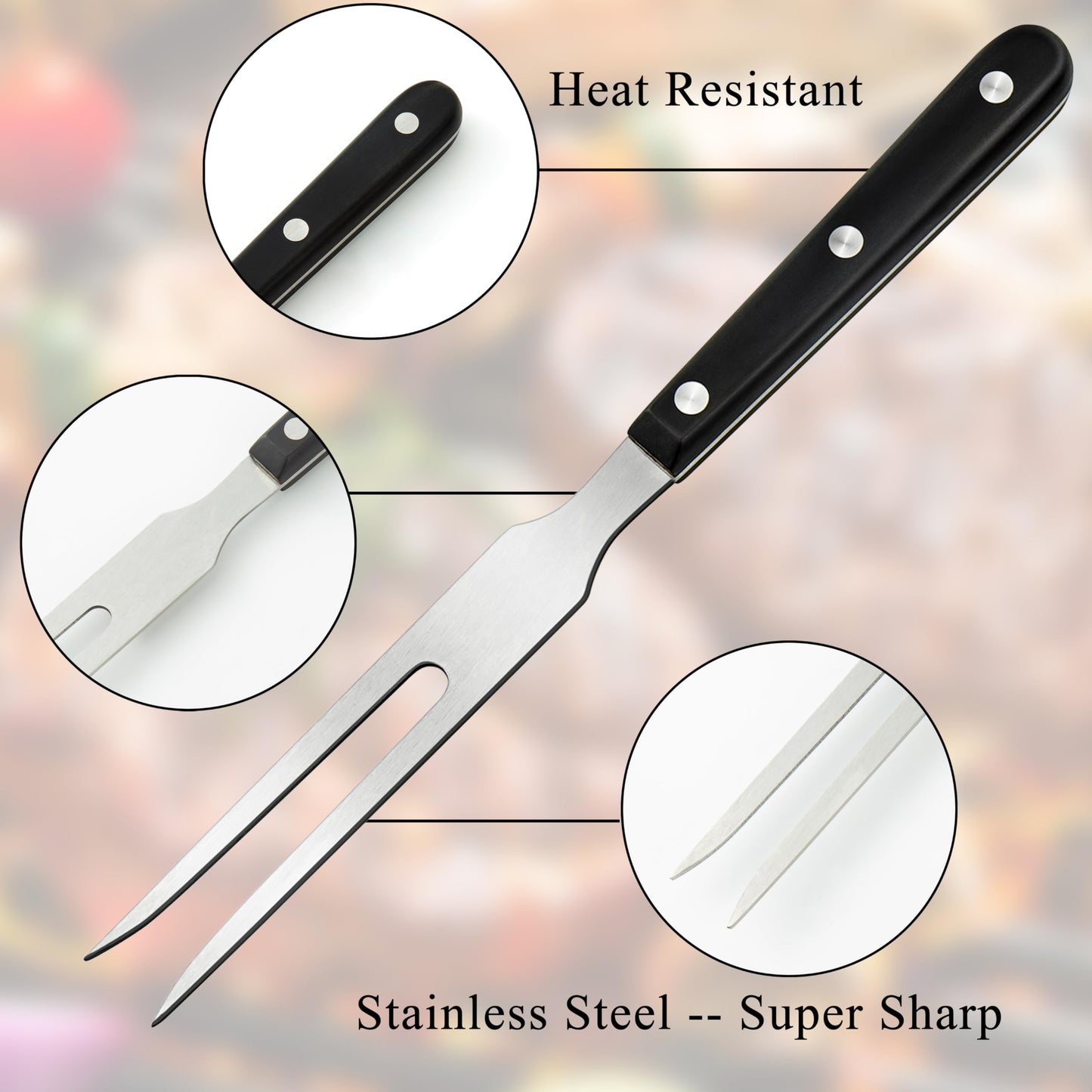 Ponpon 2Pcs Meat Forks Stainless Steel Carving Fork with Wooden Handle Barbecue Fork for Cooking Kitchen (2) - CookCave
