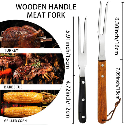 Ponpon 2Pcs Meat Forks Stainless Steel Carving Fork with Wooden Handle Barbecue Fork for Cooking Kitchen (2) - CookCave