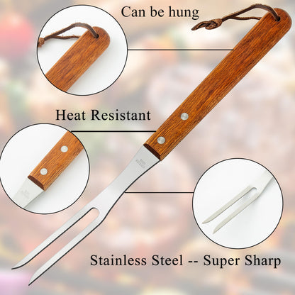 Ponpon 2Pcs Meat Forks Stainless Steel Carving Fork with Wooden Handle Barbecue Fork for Cooking Kitchen (2) - CookCave