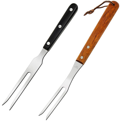 Ponpon 2Pcs Meat Forks Stainless Steel Carving Fork with Wooden Handle Barbecue Fork for Cooking Kitchen (2) - CookCave