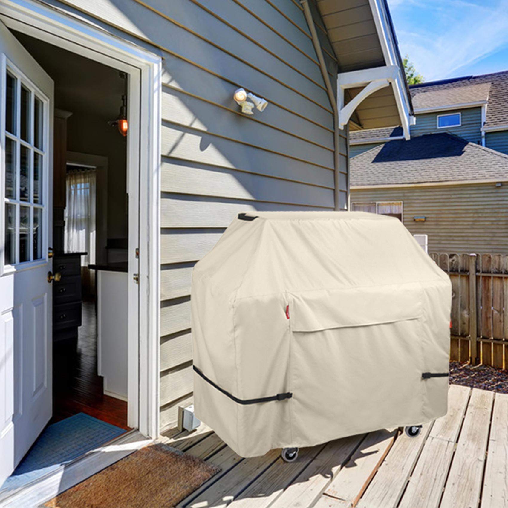 Porch Shield 62W x 24D x 48H inch Premium Gas Grill Cover Up to 60 inch, Waterproof and Fade Resistant 600D BBQ Covers for Weber, Brinkmann, Char-Broil and More, Light Tan - CookCave