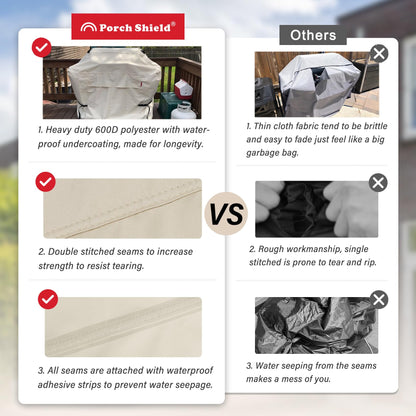 Porch Shield 62W x 24D x 48H inch Premium Gas Grill Cover Up to 60 inch, Waterproof and Fade Resistant 600D BBQ Covers for Weber, Brinkmann, Char-Broil and More, Light Tan - CookCave