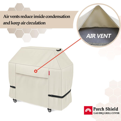 Porch Shield 62W x 24D x 48H inch Premium Gas Grill Cover Up to 60 inch, Waterproof and Fade Resistant 600D BBQ Covers for Weber, Brinkmann, Char-Broil and More, Light Tan - CookCave