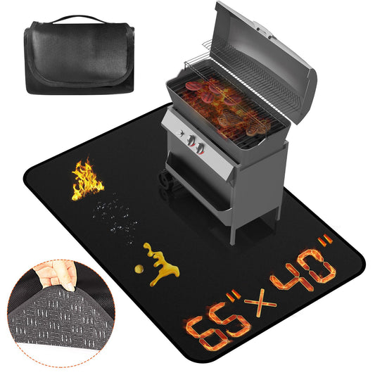Portable 65"×40" Grill Mat for Outdoor Grill Deck Protector, BBQ Matt for Under Grill, Fireproof Oil-Proof Outdoor Cooking Grill Pad Floor Mat, BBQ Protector for Decks and Patios, Fireplace Mat - CookCave