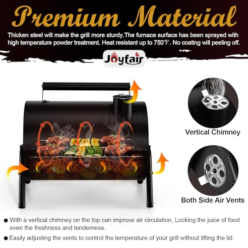 Portable BBQ Charcoal Grill, Joyfair Small Folding Tabletop Barbecue Smoker, 2-IN-1 2-Sided Carbon Grills with Tray, Rack, BBQ Tools, for Outdoor Camping Patio Picnic, Heavy Duty (230Sq.in), 11 PCS - CookCave