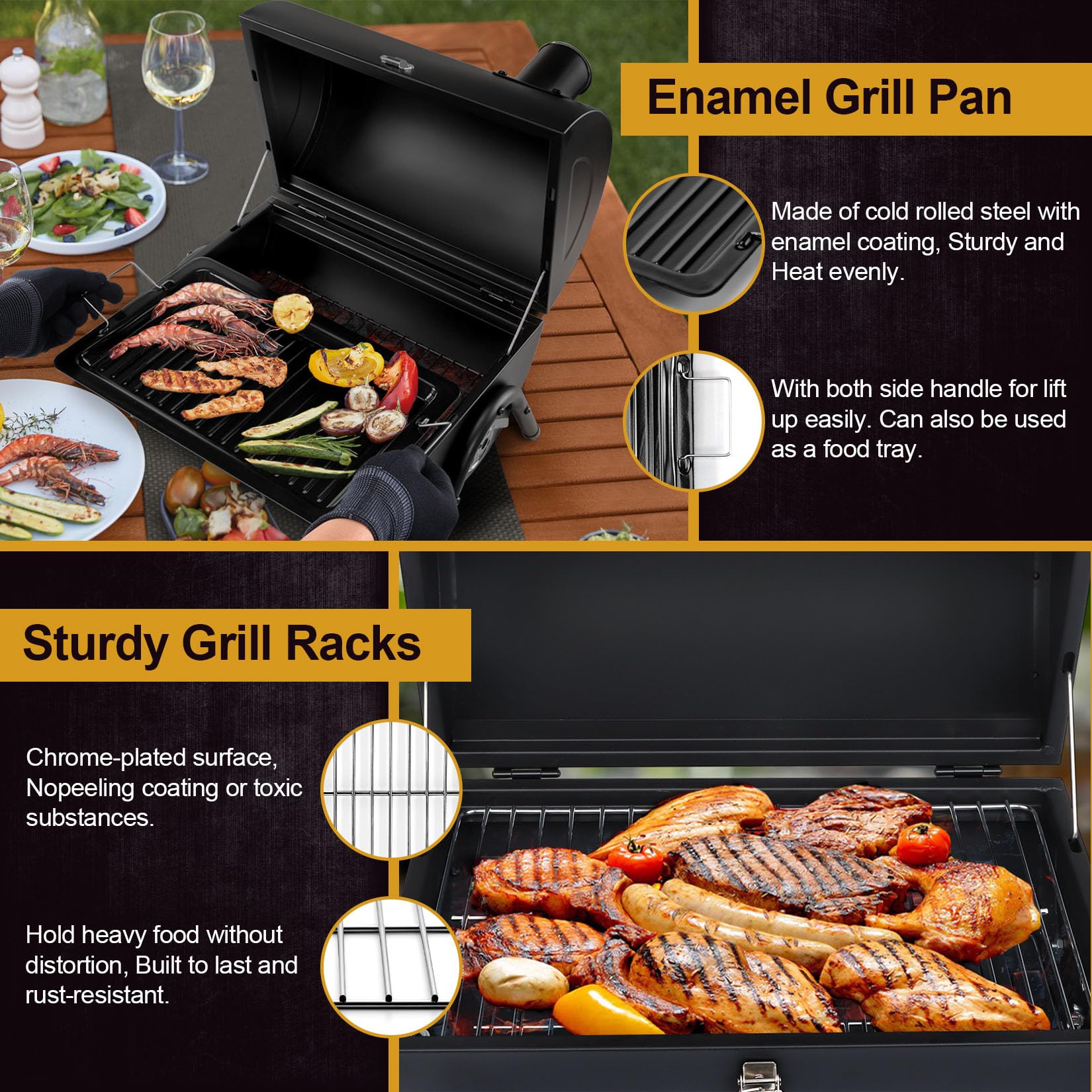 Portable BBQ Charcoal Grill, Joyfair Small Folding Tabletop Barbecue Smoker, 2-IN-1 2-Sided Carbon Grills with Tray, Rack, BBQ Tools, for Outdoor Camping Patio Picnic, Heavy Duty (230Sq.in), 11 PCS - CookCave