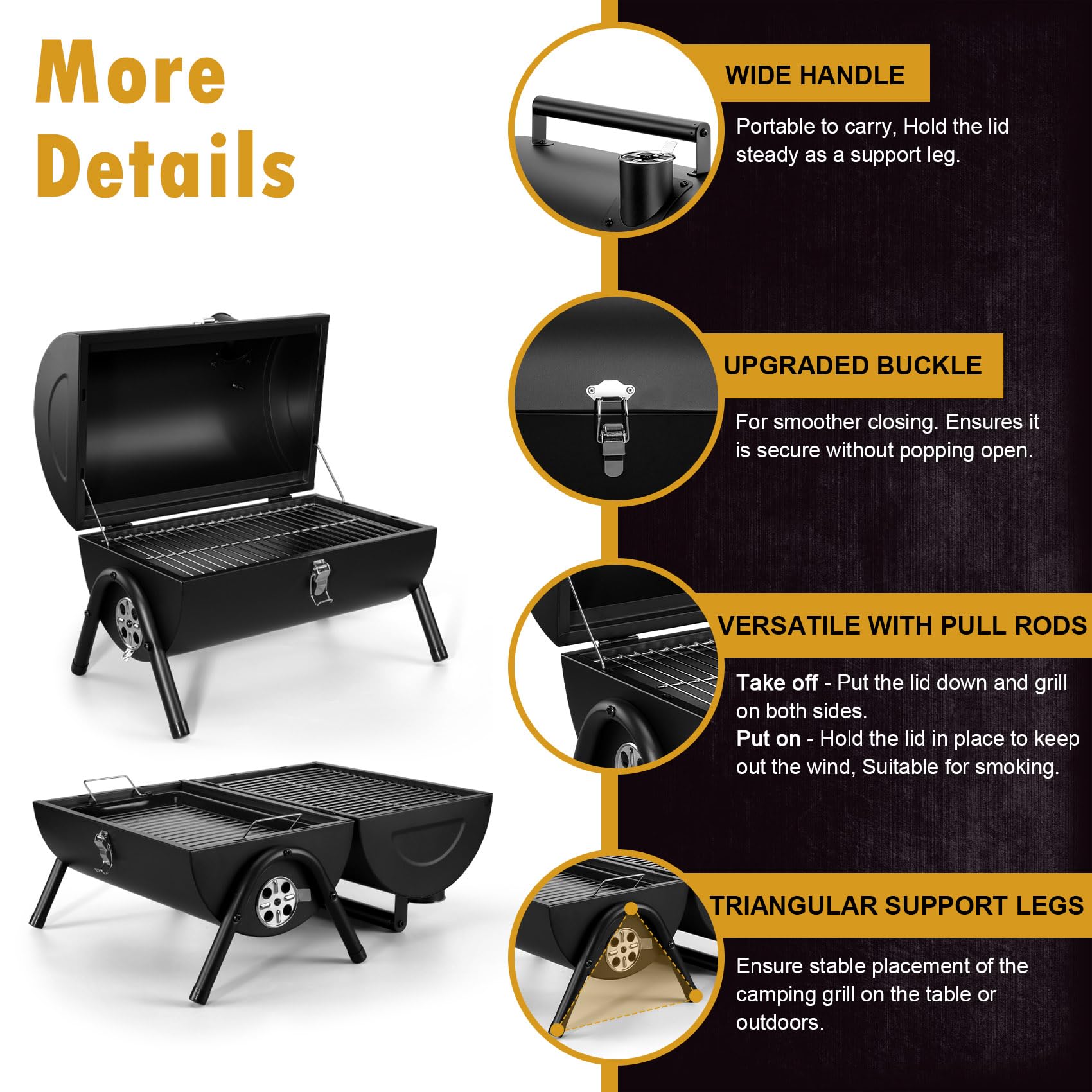 Portable BBQ Charcoal Grill, Joyfair Small Folding Tabletop Barbecue Smoker, 2-IN-1 2-Sided Carbon Grills with Tray, Rack, BBQ Tools, for Outdoor Camping Patio Picnic, Heavy Duty (230Sq.in), 11 PCS - CookCave