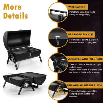 Portable BBQ Charcoal Grill, Joyfair Small Folding Tabletop Barbecue Smoker, 2-IN-1 2-Sided Carbon Grills with Tray, Rack, BBQ Tools, for Outdoor Camping Patio Picnic, Heavy Duty (230Sq.in), 11 PCS - CookCave