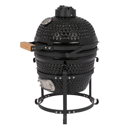 Portable Ceramic Charcoal Grill,13 Inch Outdoor BBQ Egg Grills with Built-in Thermometer, Multifunctional Ceramic Barbecue Grill, Egg Outdoor Kitchen Style (Black) - CookCave