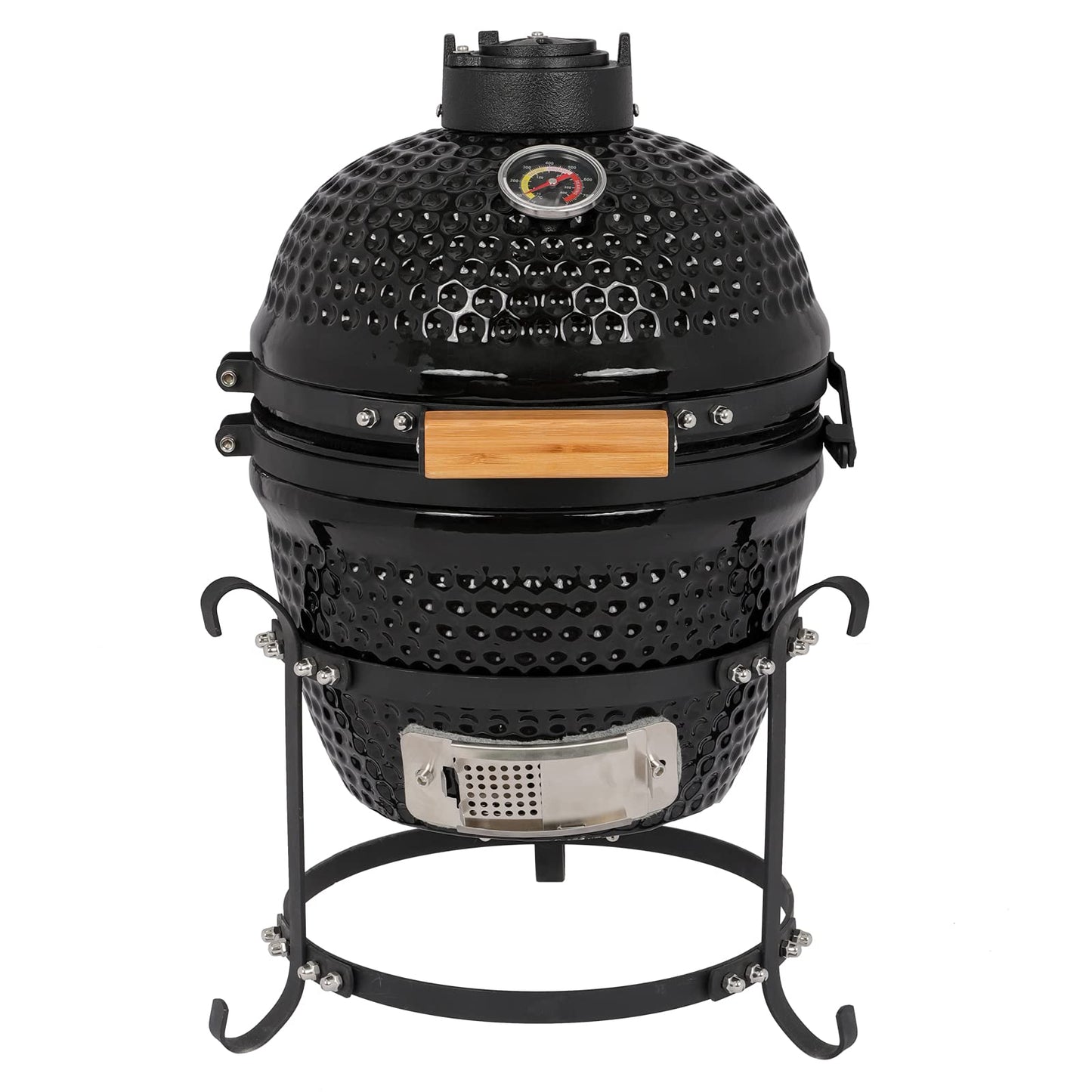 Portable Ceramic Charcoal Grill,13 Inch Outdoor BBQ Egg Grills with Built-in Thermometer, Multifunctional Ceramic Barbecue Grill, Egg Outdoor Kitchen Style (Black) - CookCave