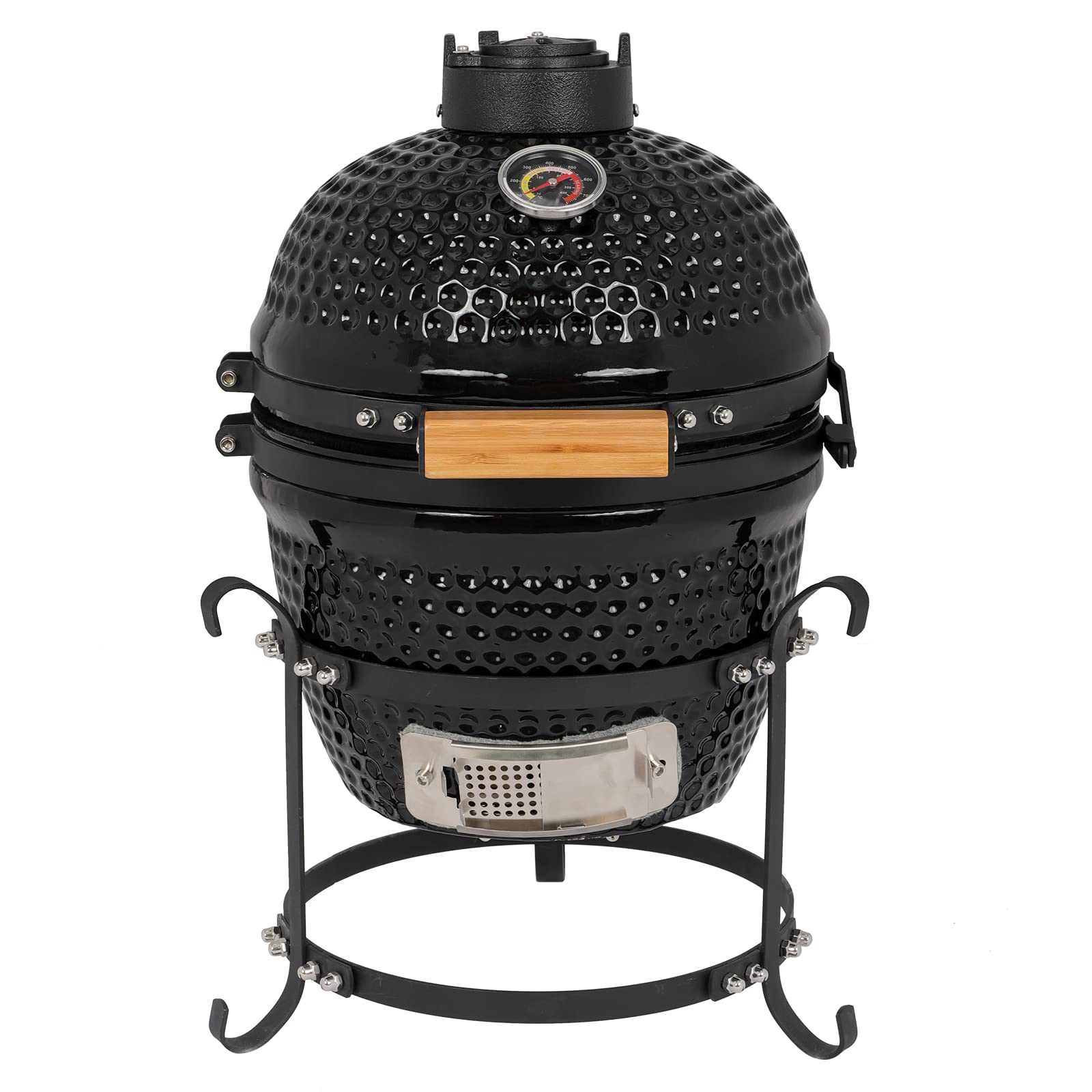 Portable Ceramic Charcoal Grill,13 Inch Outdoor BBQ Egg Grills with Built-in Thermometer, Multifunctional Ceramic Barbecue Grill, Egg Outdoor Kitchen Style (Black) - CookCave