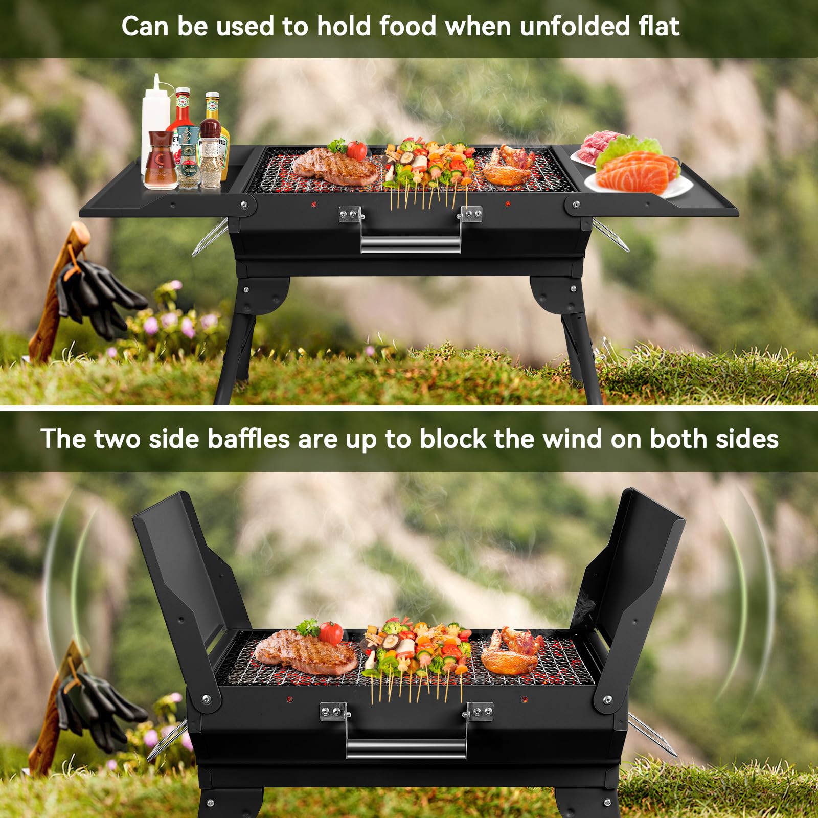 Portable Charcoal Grill Foldable Grills BBQ Grill Charcoal Small Grill for Travel, Camping, Outdoor Cooking, Backyard, Hiking, Patio Garden, Picnics, Black - CookCave