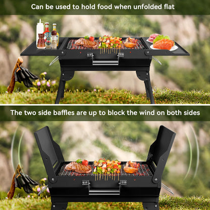Portable Charcoal Grill Foldable Grills BBQ Grill Charcoal Small Grill for Travel, Camping, Outdoor Cooking, Backyard, Hiking, Patio Garden, Picnics, Black - CookCave
