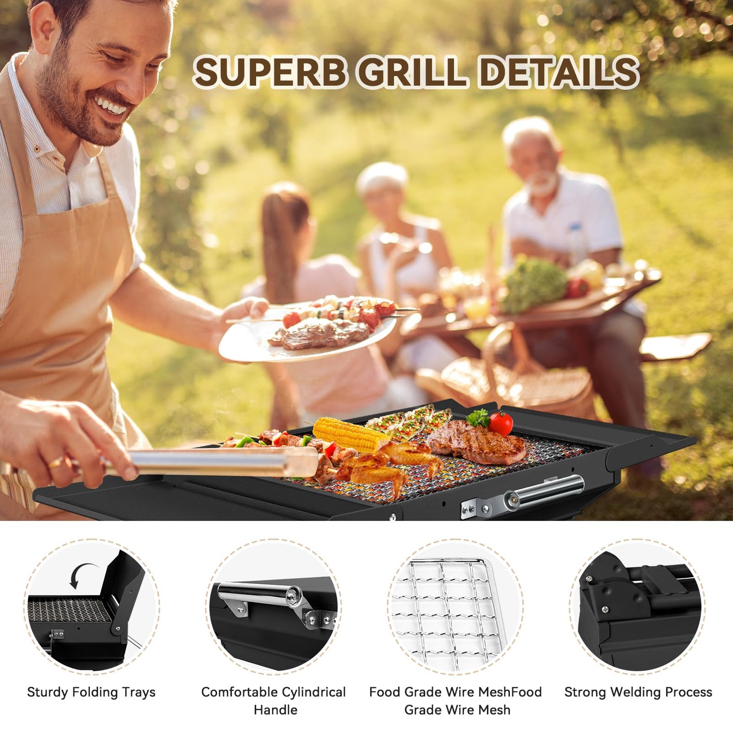Portable Charcoal Grill Foldable Grills BBQ Grill Charcoal Small Grill for Travel, Camping, Outdoor Cooking, Backyard, Hiking, Patio Garden, Picnics, Black - CookCave