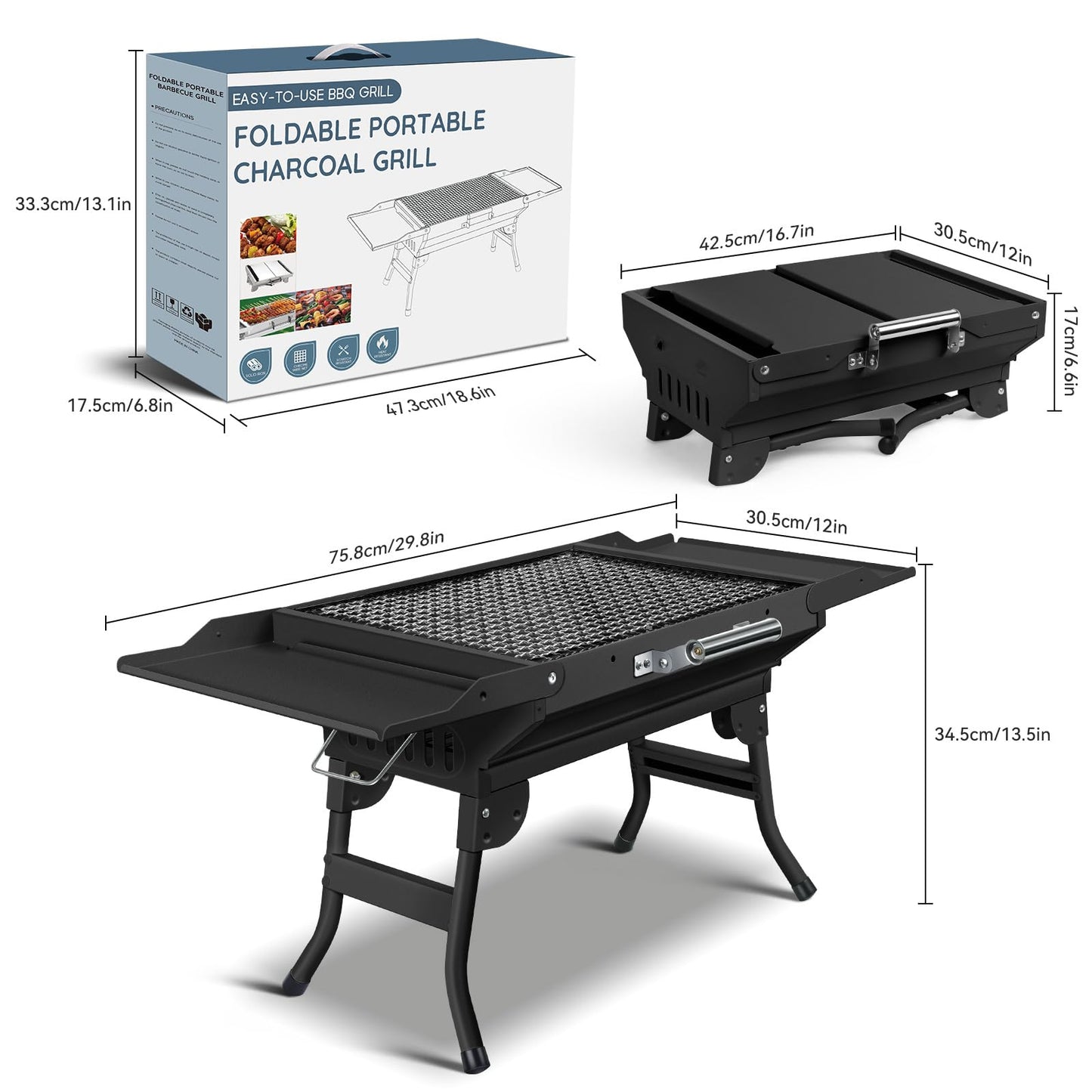 Portable Charcoal Grill Foldable Grills BBQ Grill Charcoal Small Grill for Travel, Camping, Outdoor Cooking, Backyard, Hiking, Patio Garden, Picnics, Black - CookCave