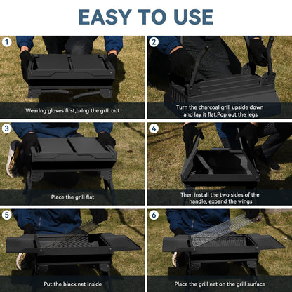 Portable Charcoal Grill Foldable Grills BBQ Grill Charcoal Small Grill for Travel, Camping, Outdoor Cooking, Backyard, Hiking, Patio Garden, Picnics, Black - CookCave