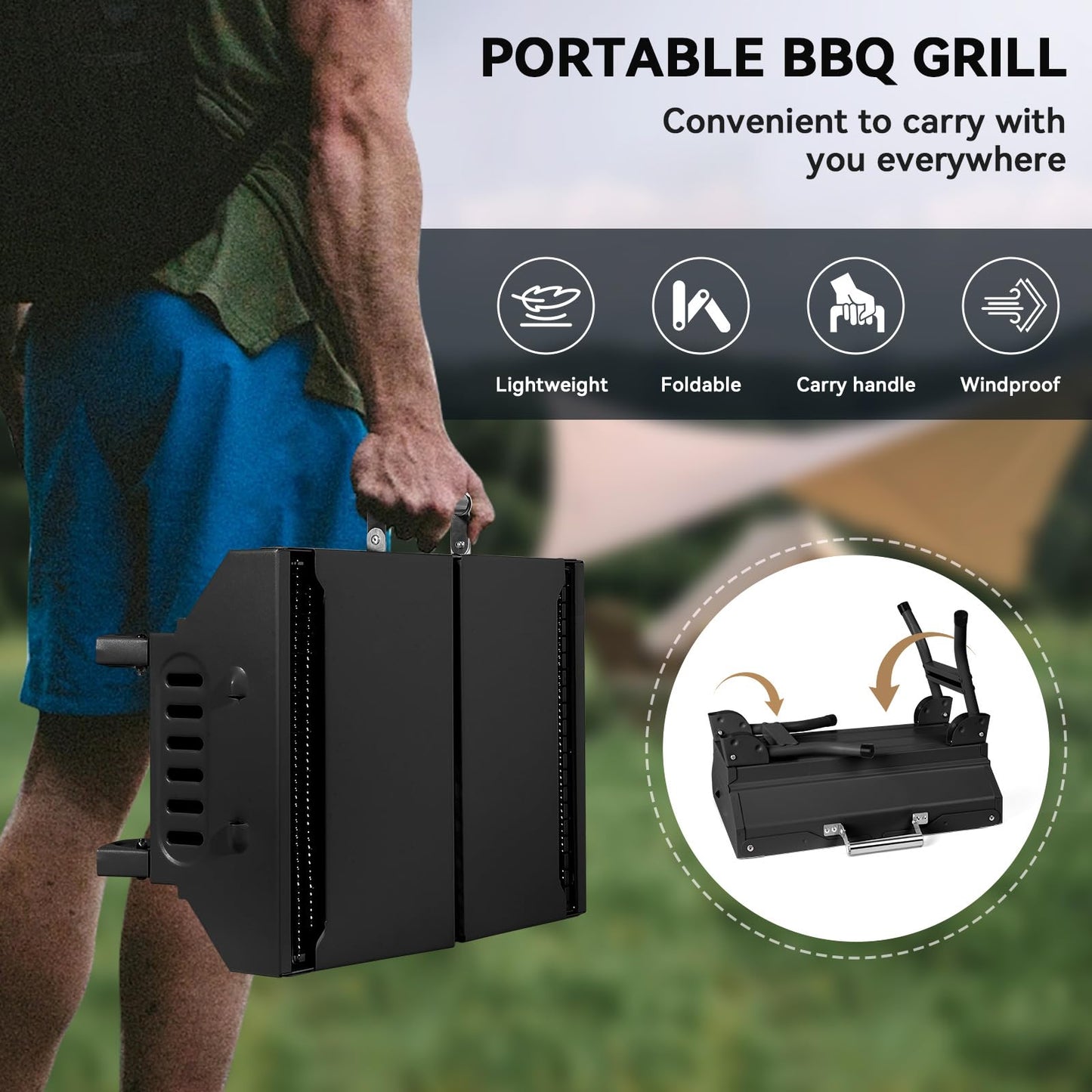 Portable Charcoal Grill Foldable Grills BBQ Grill Charcoal Small Grill for Travel, Camping, Outdoor Cooking, Backyard, Hiking, Patio Garden, Picnics, Black - CookCave