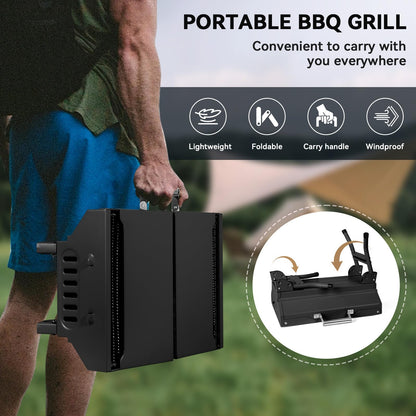 Portable Charcoal Grill Foldable Grills BBQ Grill Charcoal Small Grill for Travel, Camping, Outdoor Cooking, Backyard, Hiking, Patio Garden, Picnics, Black - CookCave