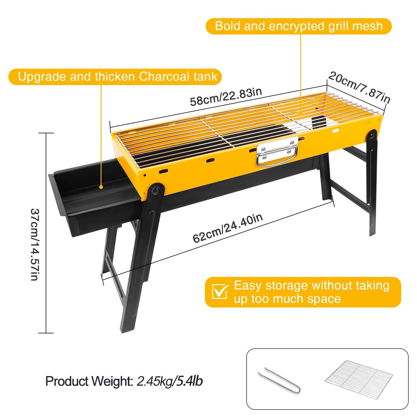 Portable Charcoal Grill, Portable Tabletop BBQ for Outdoor Cooking | Compact Folding Grill for Camping, Hiking, Picnics & Travel | 24”x13”x9” Lightweight Smoky Flavor Grill - CookCave