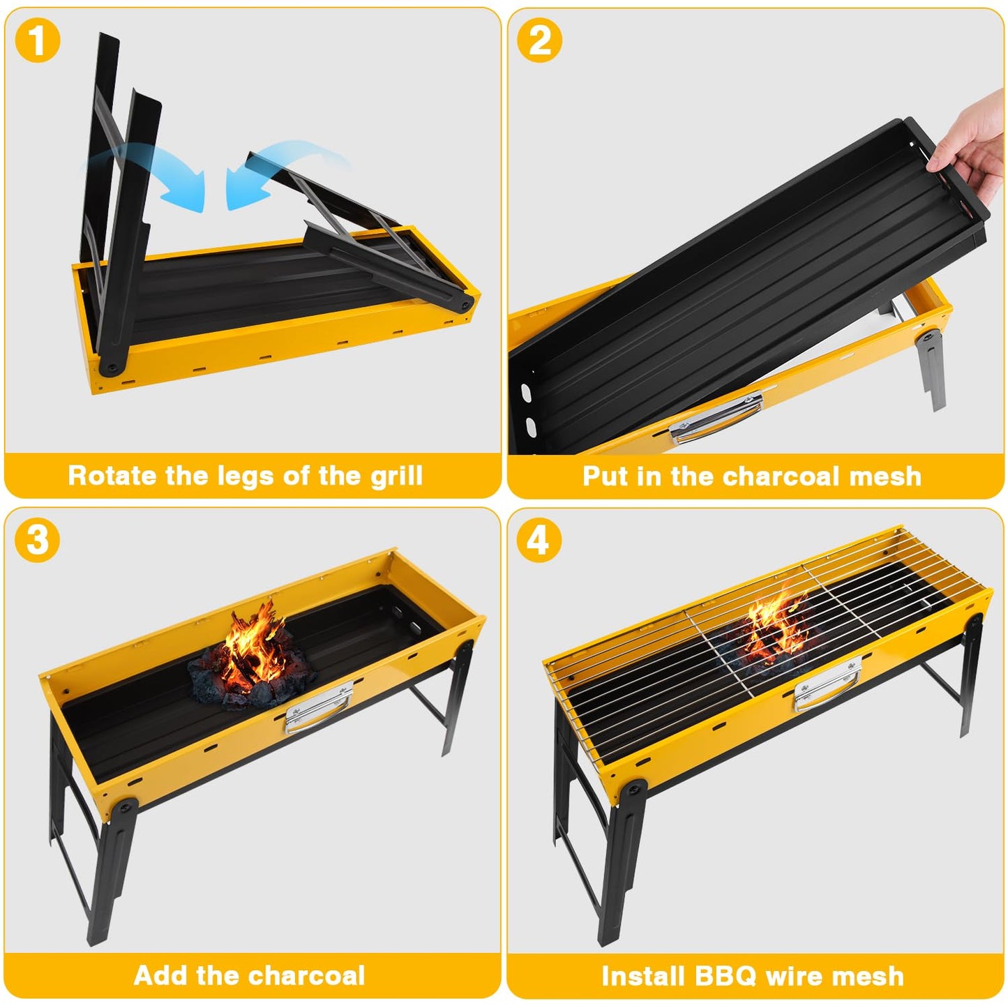 Portable Charcoal Grill, Portable Tabletop BBQ for Outdoor Cooking | Compact Folding Grill for Camping, Hiking, Picnics & Travel | 24”x13”x9” Lightweight Smoky Flavor Grill - CookCave