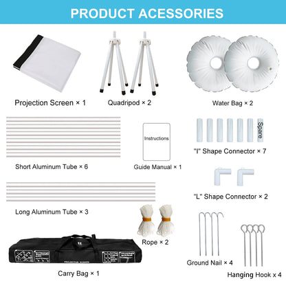 Portable Projector Screen Outdoor Movie: Foldable Rear 4K Projection Screens Stand for Camping Travel Backyard Video 100 inch - CookCave