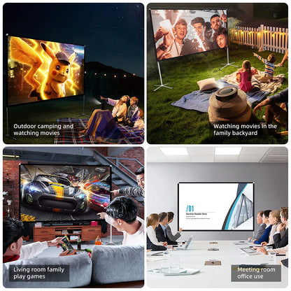 Portable Projector Screen with Stand Outdoor: Camping Projection Screen 80 inch 4K Movie Screen for Home Backyard Indoor 16:9 HD Night - CookCave