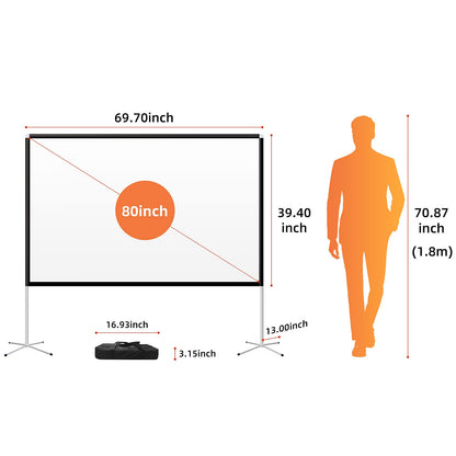 Portable Projector Screen with Stand Outdoor: Camping Projection Screen 80 inch 4K Movie Screen for Home Backyard Indoor 16:9 HD Night - CookCave