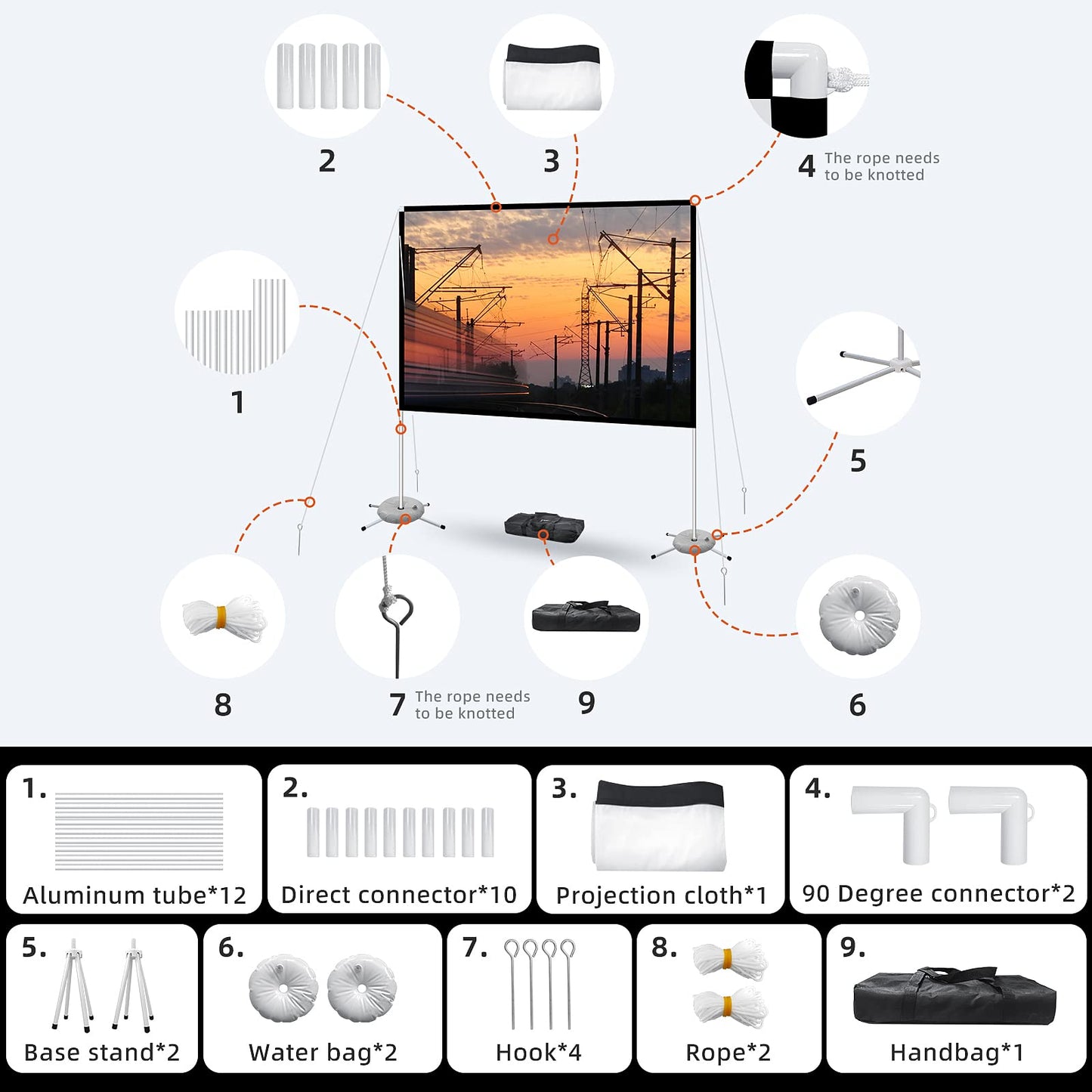 Portable Projector Screen with Stand Outdoor: Camping Projection Screen 80 inch 4K Movie Screen for Home Backyard Indoor 16:9 HD Night - CookCave