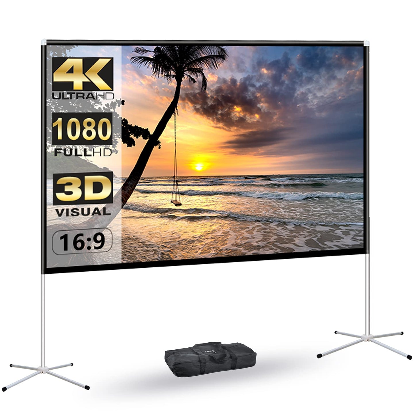 Portable Projector Screen with Stand Outdoor: Camping Projection Screen 80 inch 4K Movie Screen for Home Backyard Indoor 16:9 HD Night - CookCave