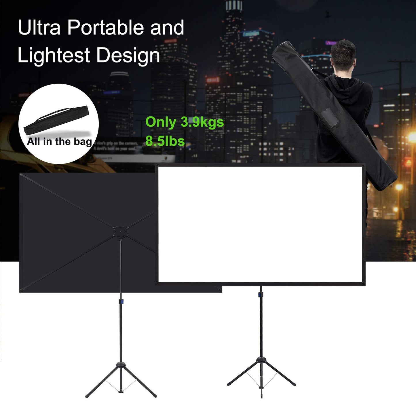 Portable Projector Screen with Stand, Outdoor Movie Screen, 80 Inch 16:9, Light-Weight, Mobile and Compact, Easy Setup and Carrying, Projection Screen with 1.2 Gain Glass Fiber, Idea for Home Cinema. - CookCave
