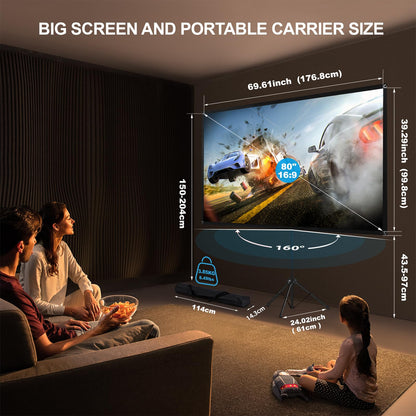Portable Projector Screen with Stand, Outdoor Movie Screen, 80 Inch 16:9, Light-Weight, Mobile and Compact, Easy Setup and Carrying, Projection Screen with 1.2 Gain Glass Fiber, Idea for Home Cinema. - CookCave