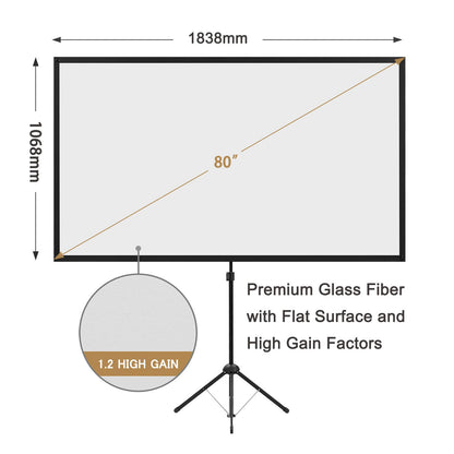 Portable Projector Screen with Stand, Outdoor Movie Screen, 80 Inch 16:9, Light-Weight, Mobile and Compact, Easy Setup and Carrying, Projection Screen with 1.2 Gain Glass Fiber, Idea for Home Cinema. - CookCave