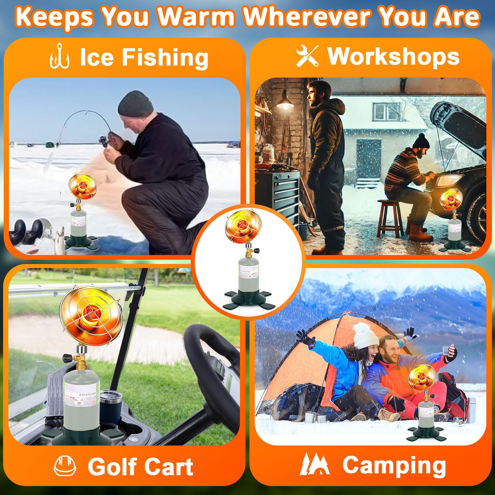Portable Propane Heater for Camping Outdoor Space Garage Patio Heater 6200BTU Power with Control Valve Cordless 1lb Small Propane Foldable Gas Tank Holder for Fishing Hunting Tent Garage Backyard Use - CookCave