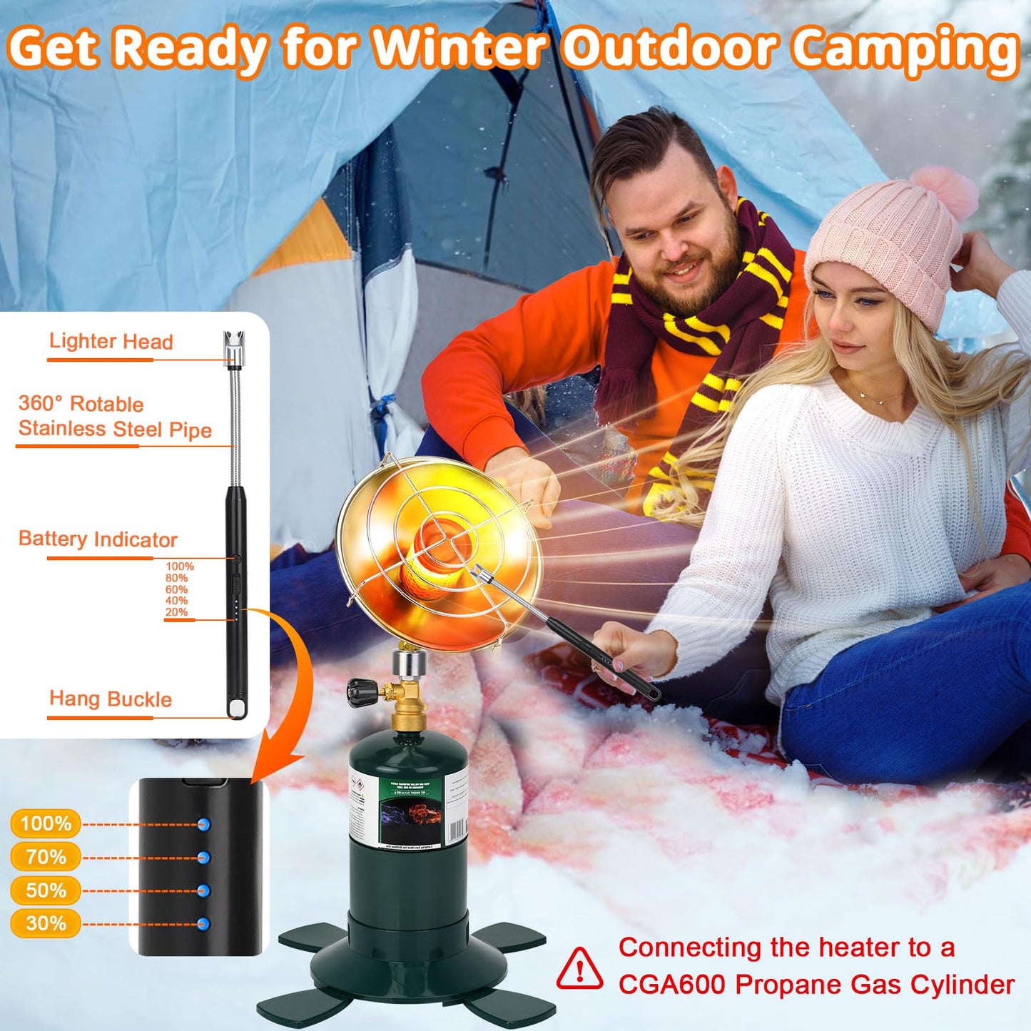Portable Propane Heater for Camping Outdoor Space Garage Patio Heater 6200BTU Power with Control Valve Cordless 1lb Small Propane Foldable Gas Tank Holder for Fishing Hunting Tent Garage Backyard Use - CookCave