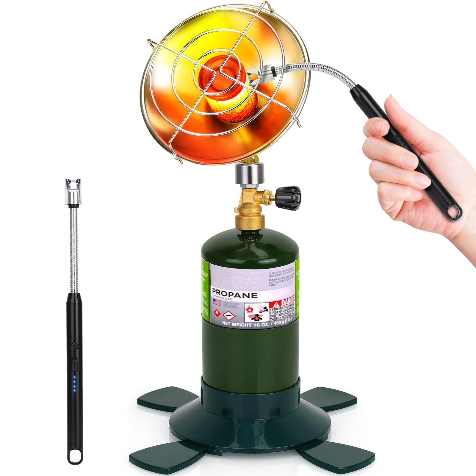 Portable Propane Heater for Camping Outdoor Space Garage Patio Heater 6200BTU Power with Control Valve Cordless 1lb Small Propane Foldable Gas Tank Holder for Fishing Hunting Tent Garage Backyard Use - CookCave