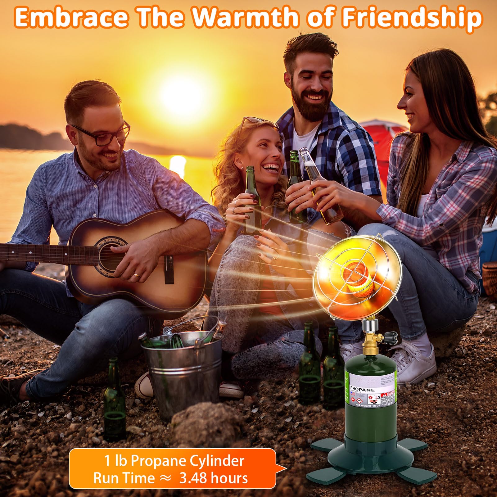 Portable Propane Heater for Camping Outdoor Space Garage Patio Heater 6200BTU Power with Control Valve Cordless 1lb Small Propane Foldable Gas Tank Holder for Fishing Hunting Tent Garage Backyard Use - CookCave