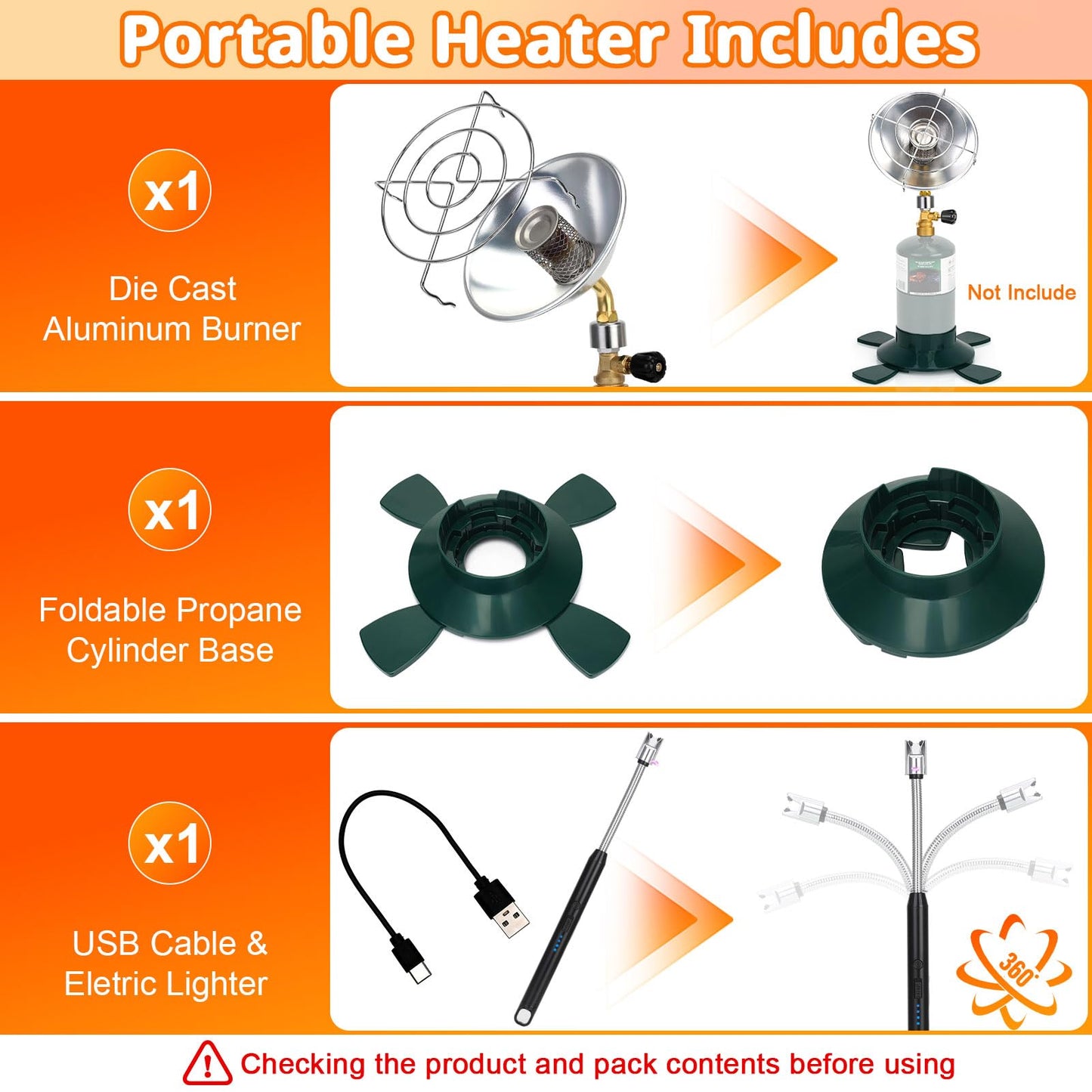 Portable Propane Heater for Camping Outdoor Space Garage Patio Heater 6200BTU Power with Control Valve Cordless 1lb Small Propane Foldable Gas Tank Holder for Fishing Hunting Tent Garage Backyard Use - CookCave