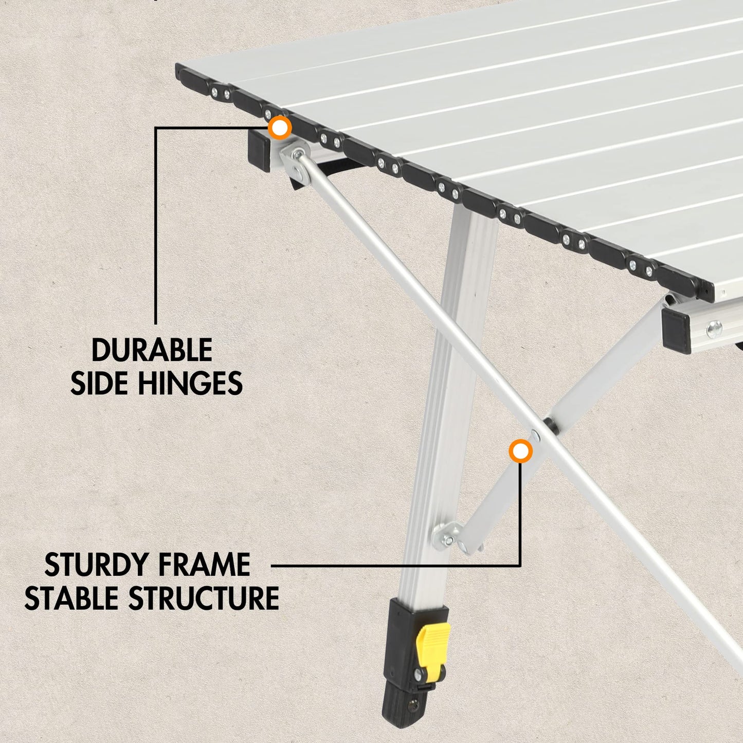 PORTAL Outdoor Folding Portable Picnic Camping Table with Adjustable Height Aluminum Roll Up Table Top Mesh Layer, Silver - CookCave