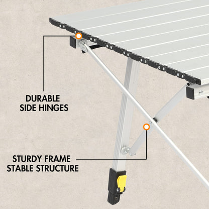 PORTAL Outdoor Folding Portable Picnic Camping Table with Adjustable Height Aluminum Roll Up Table Top Mesh Layer, Silver - CookCave